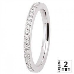 Alliance de mariage Or blanc et diamants serti grain