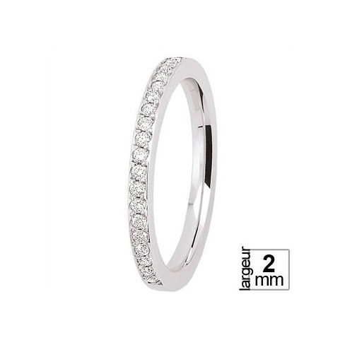 Alliance de mariage Or blanc et diamants serti grain