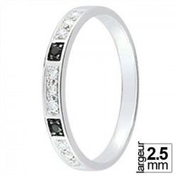 Alliance Or blanc serti grains de diamants blancs et noirs